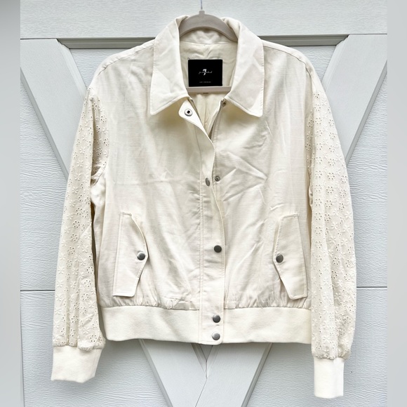 7 For All Mankind Jackets & Blazers - 7 For All Mankind Cream Floral Eyelet Sleeve Jacket
